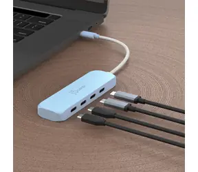 J5Create USB-C Hub 4v1 azurová / USB hub / USB 3.2 Gen 1 / 4 porty / recyklovaný plast