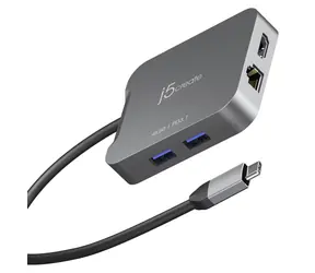 J5Create 4K60 Elite šedá / Adaptér / USB-C / HDMI 4K / 2x USB-A / RJ-45
