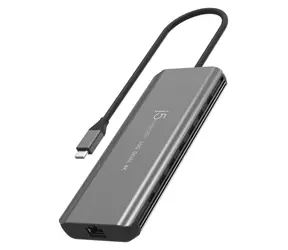 J5Create USB-C Dual 4K Mini Dock šedá / Dokovací stanice / 2x HDMI 144Hz / 2x USB-A / RJ-45 / hliník