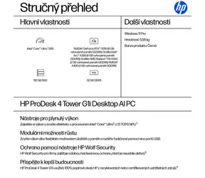HP ProDesk 4 Tower G1i černá / Pracovní počítač / Intel Core Ultra 7 265 / 32 GB DDR5 / 512 GB SSD / W11P