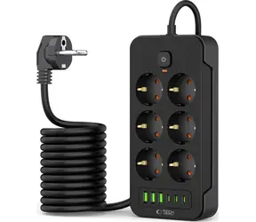 Tech-Protect Prodlužovací kabel 6 zásuvek černá / Prodlužovací kabel / 6x zásuvka / 2 m