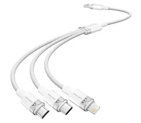 Vention CTPWG bílá / Kabel USB-A 3v1 / Lightning, USB-C, Micro-B / 3 A / 1,5 m / 480 Mb/s