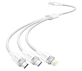 Vention CTRWG bílá / Kabel USB-A na USB-C, Lightning, Micro-B / 6A / 120W / 1,5 m