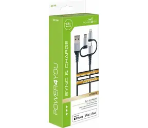 Schwaiger 3-in-1 černo-stříbrná / Nabíjecí kabel / USB-A na Micro-USB, Lightning, USB-C / 1,5 m / 3 A