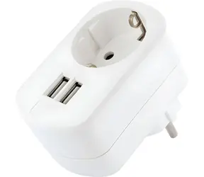 Schwaiger nabíječka se zásuvkou bílá / Síťová nabíječka / 230 V / 2x USB / 3,4 A