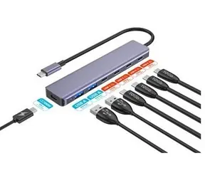 Platinet HUB 7in1 hliníkový / USB-C hub / 4x USB-C 3.2 Gen2 10Gbps / 2x USB-A 3.2 Gen1 / USB-C PD 100W