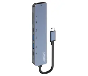 SAVIO AK-82 černá / USB-C hub / 7 portů / HDMI 4K30Hz / USB-C PD / čtečka SD/microSD