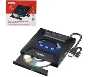 Unitek externí vypalovačka DVD/CD s USB hubem / Externí vypalovačka DVD/CD / USB Hub 5Gbps / Čtečka SD karet