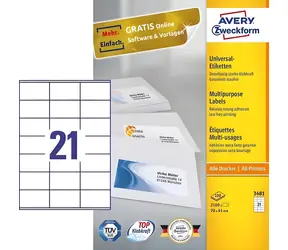 Avery 3481 bílé / Etikety / 70 x 41 mm / A4