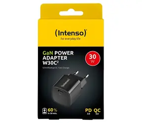 Intenso W30C2 GaN černá / Nabíječka / USB-C / PD 3.0, QC 4.0 / 30 W