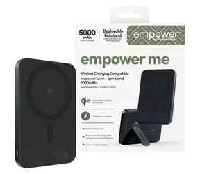 PanzerGlass empower Spin Stand Space Black / Powerbanka / 5000 mAh / otočný stojánek