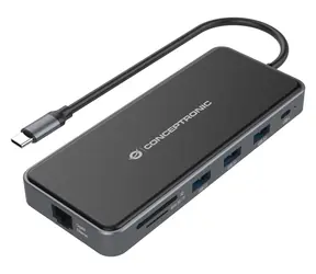 Conceptronic DONN15G / USB-C dokovací stanice / 12-v-1 / 2x HDMI / USB 3.2 / RJ-45 / čtečka karet