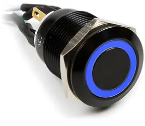 Impactics Vandal tlačítko 19mm černá / Spínač / IP65 / modrá LED