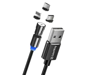 Colorway Nabíjecí kabel 3v1 magnetický černý / Nabíjecí kabel / Lightning + Micro-USB + USB-C / Otočný 540° / 2,4 A