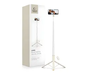 Tech-Protect L09S béžová / Selfie tyč / Stativová funkce / Bluetooth dálkové ovládání / Teleskopická 146 cm