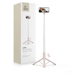 Tech-Protect L09S růžová / Selfie tyč / Stativová funkce / Bluetooth dálkové ovládání / Teleskopická 146 cm