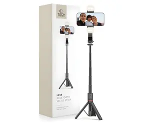 Tech-Protect L05S černá / Selfie tyč / stativ / Bluetooth / LED světlo