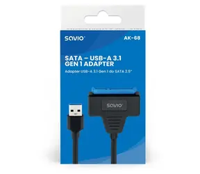 Savio AK-68 černá / Adaptér / USB-A 3.1 Gen 1 - SATA / Pro 2,5" disky / 5 Gbit/s