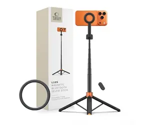 Tech-Protect L10S oranžová / Selfie tyč / MagSafe / Bluetooth spoušť / stativ / 152 cm