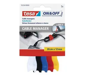 Tesa ON&OFF Cable Manager mix barev / Organizér kabelů / 5 ks / 20 cm / 12 mm