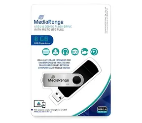 MediaRange MR930-2 8 GB černo-stříbrná / Flash disk / OTG / USB-A 2.0 + Micro-USB / čtení 15 MB/s / zápis 5 MB/s
