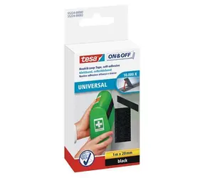 Tesa ON&OFF Universal černá / Pásek na suchý zip / 20 mm x 1 m / Znovupoužitelný