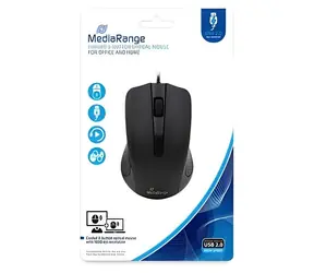 MediaRange MROS210 černá / Optická myš / 1000 DPI / USB / 3 tlačítka / 1,5 m