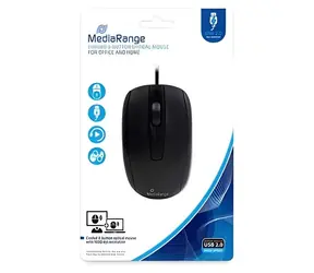 MediaRange Drátová optická myš černá / Myš / 1000 DPI / 3 tlačítka / USB / 1,5 m
