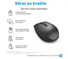 HP 635M černá / Bezdrátová myš / Multi-Device / 4 tlačítka / 1200 DPI / Bluetooth + 2,4 GHz