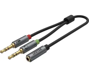 Unitek Y-C957ABK stříbrná / Redukce Jack 3,5 mm - 2x Jack 3,5 mm / 0,2 m
