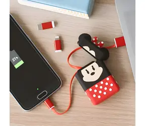 ThumbsUp! Minnie Mouse černá, červená / Nabíjecí kabel 3v1 / Lightning / Micro USB / USB-C / 0,6 m