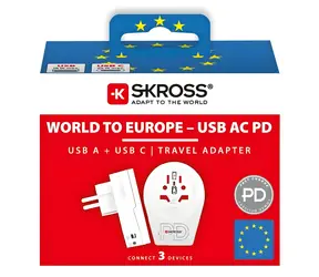 SKROSS Cestovní adaptér Europe pro cizince v ČR / typ E/F / USB-A+C / PD 20W