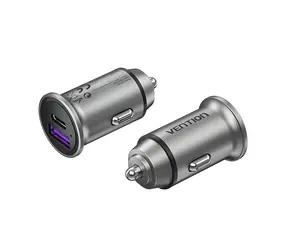 Vention nabíječka do auta 2x30W šedá / Nabíječka do auta / USB-A + USB-C / PD / QC