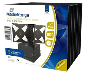 MediaRange box na 6 CD černý tray / Krabička na média / 22 mm / 5 ks