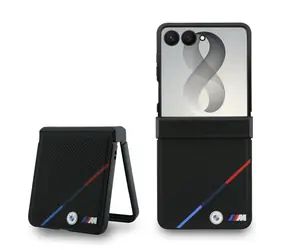 BMW M PU Perforated Tricolor Stripe černá / Zadní kryt / pro Samsung Galaxy Z Flip8 / magnetický / PU kůže