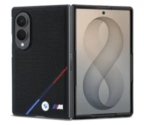 BMW M PU Perforated Tricolor Stripe pro Samsung Galaxy Z Fold8 černá / Zadní kryt / Magnetický / PU kůže