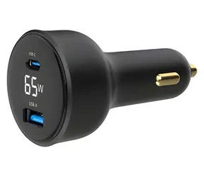 C-TECH GEMBIRD Autonabíječka do auta / Nabíječka do auta / USB-A + USB-C / 65 W / Power Delivery / LCD displej