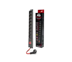 Acar R8 Power černá / Prodlužovací kabel / 8 zásuvek / 5 m / přepěťová ochrana