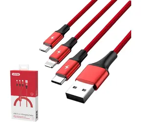 Unitek C4049RD červená / Kabel / USB-A - USB-C/Micro-USB/Lightning / 3v1 / 1,2 m