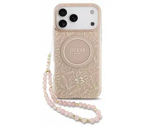 Guess IML Flowers Allover Strap MagSafe pro iPhone 18 Pro Max Pink / Zadní kryt / MagSafe