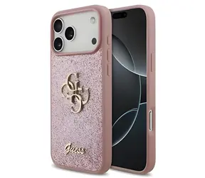 Guess PU Fixed Glitter 4G Metal Logo růžová / Zadní kryt pro Apple iPhone 18 Pro Max / Třpytivý vzor