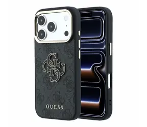 Guess PU 4G Resin Metal Logo iPhone 18 Pro Max černá / Zadní kryt / Umělá kůže / Kovové logo
