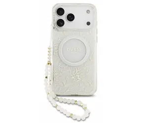 Guess IML Flowers Allover Strap iPhone 18 Pro Max White / Zadní kryt / MagSafe