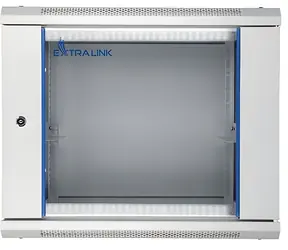 Extralink 19" nástěnný rozvaděč šedá / Nástěnný rozvaděč / 9U / 600x450 mm / nosnost 65 kg / skleněné dveře