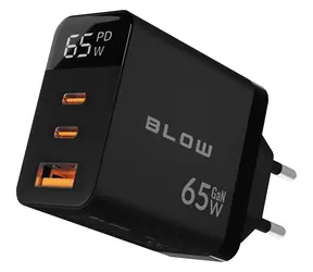 Blow GaN 65W LCD černá / Síťová nabíječka / 2x USB-C / PD 65W / displej wattmetru
