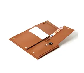 Lexon Flat LN2503M hnědá / Brašna na notebook / 14" / recyklovaná kůže / 2 velké a 2 malé kapsy