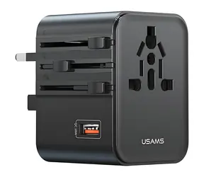 USAMS CC309 černá / Cestovní nabíječka / 4v1 US/AU/EU/UK / 2x USB-C / 1x USB-A / 25W