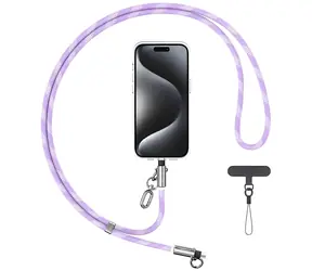 USAMS SJ746 fialová / Šňůrka na krk s nabíjecím kabelem / USB-C - Lightning / 30W / 1,2 m