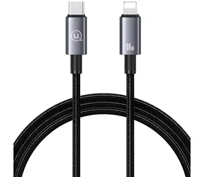 USAMS SJ662 černá / Datový kabel / Lightning - USB-C / 30W rychlonabíjení / 1,2 m / Nylonové opletení