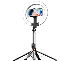 USAMS ZB323 černá / Držák telefonu s LED lampou / 10" kruhové světlo / 1200mAh / stativ 230cm